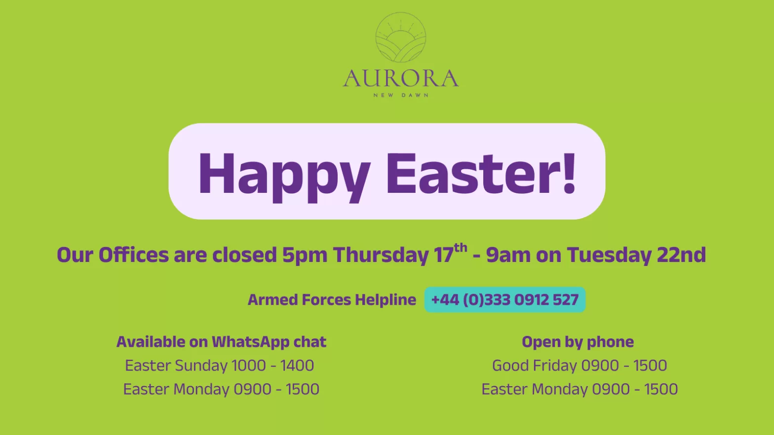 Easter Closure and Helpline Hours